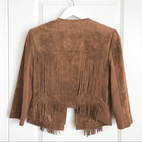 BCBG Boho Western Cowgirl Vintage Inspired Fringe Suede Brown Jacket Small - Picture 7 of 11